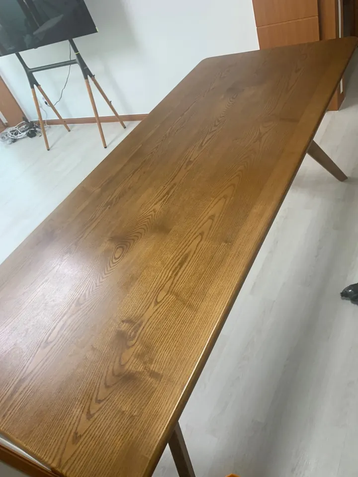 식탁리폼 전 두툼하고 길었던 브라운 톤 원목 식탁